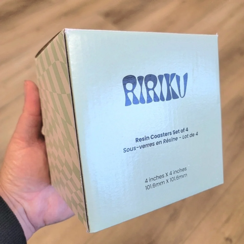 RiRiKu Resin Coaster Gift Set Brand New‎ Neutral White Beige Swirl 4 Piece